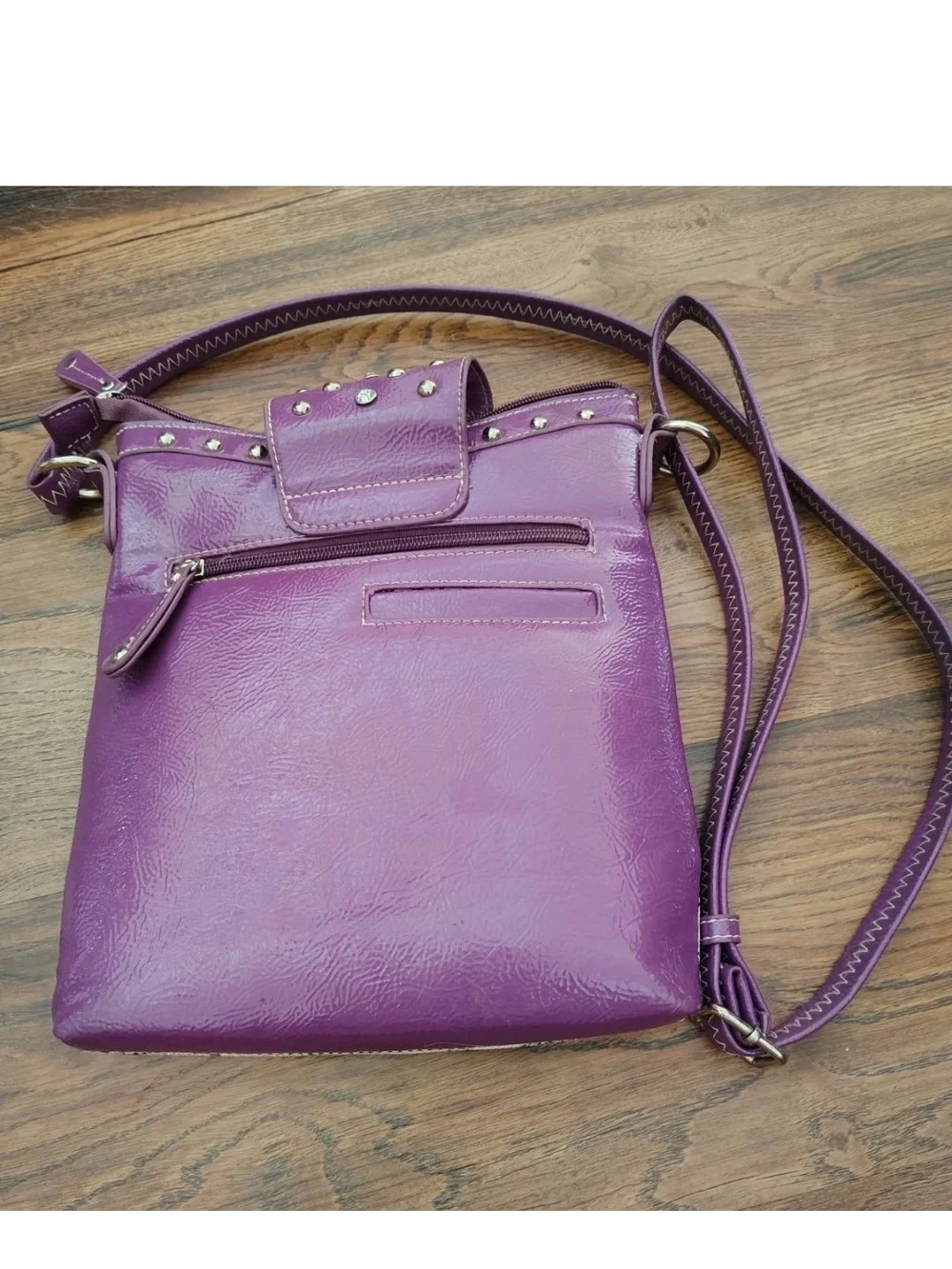 Boho Purple Floral Embellished Crossbody Bag with Matching Wallet
